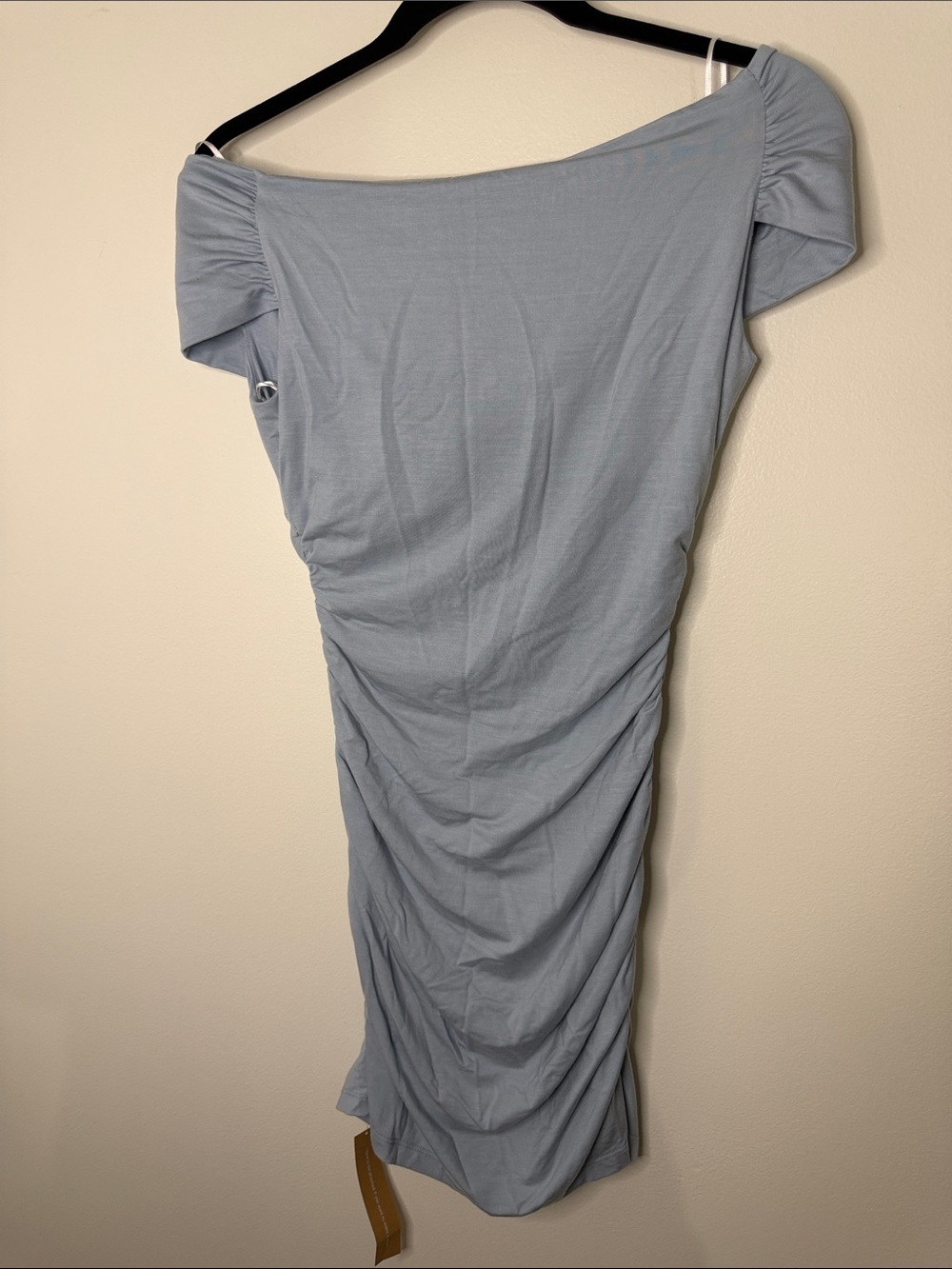 Reformation NWT Raydon Knit Dress Mineral Light Blue Mini Off the Shoulder XS - Picture 10 of 11